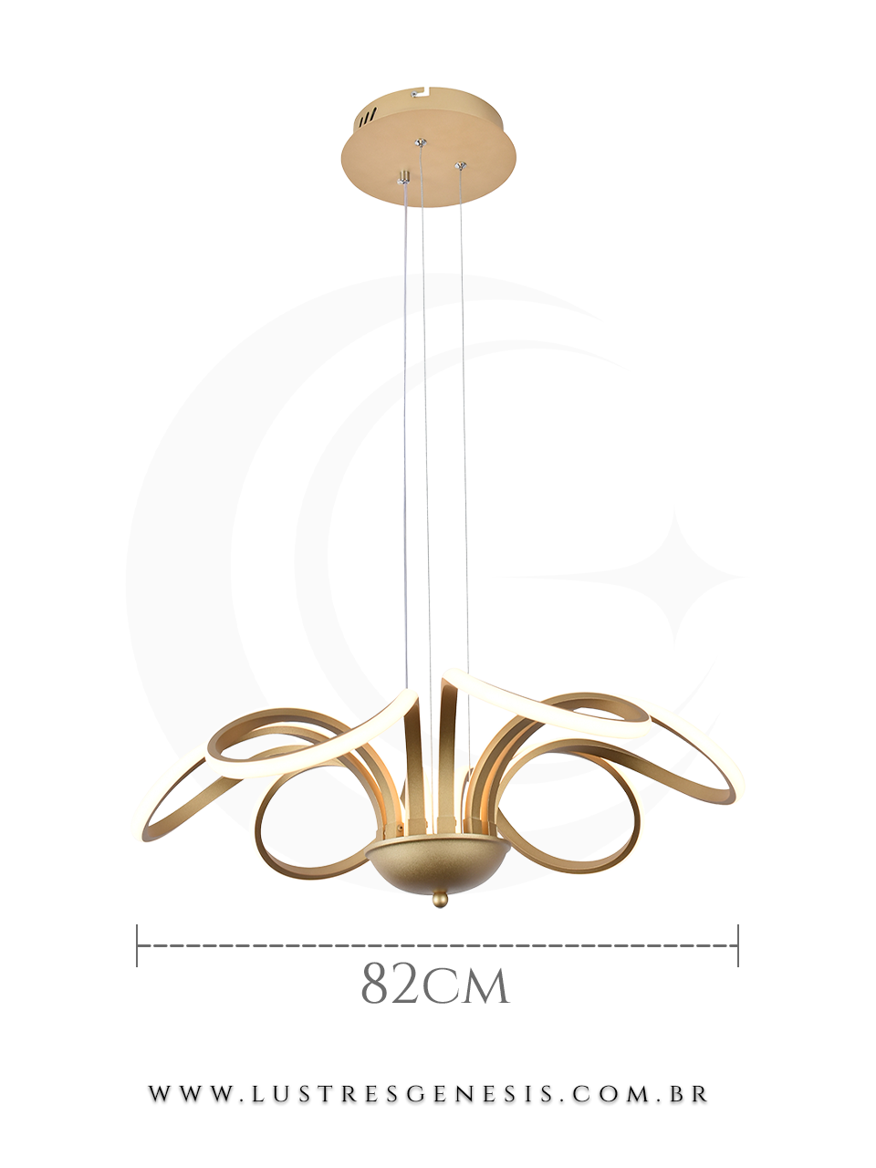 Luminária pendente de teto LED 3000k dourada modelo Udders, design moderno e elegante, ideal para sala de jantar e estar, com 82 cm de largura, marca Sindora.